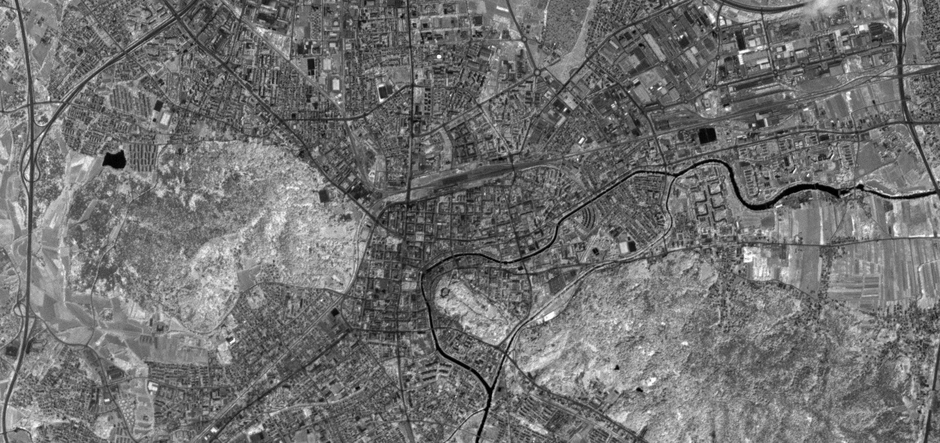 Satellite image of Ljubljana, Slovene capital, acquired by NEMO-HD (only NIR band is displayed)